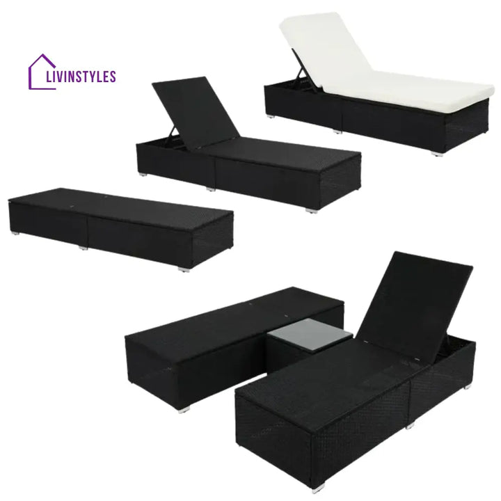 Zinnia Outdoor Wicker Lounge Chairs Set of 2 With Side Table - Lounger Set