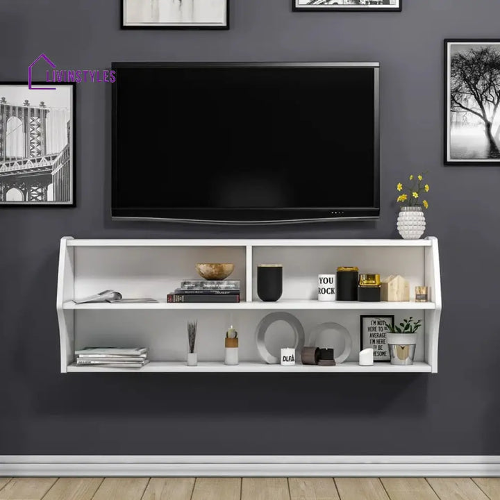 Zinnia Wall Mounted White Finish Tv Unit Stand for Living Room
