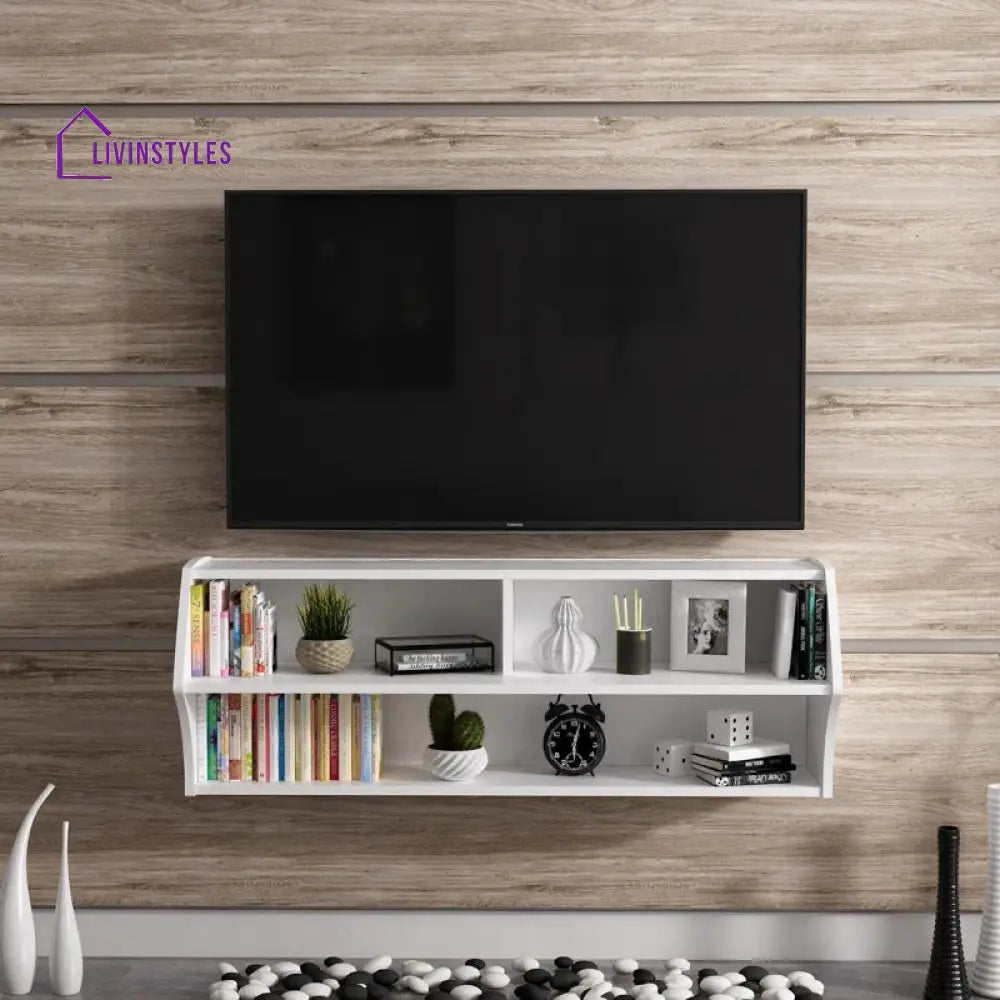 Zinnia Wall Mounted White Finish Tv Unit Stand for Living Room