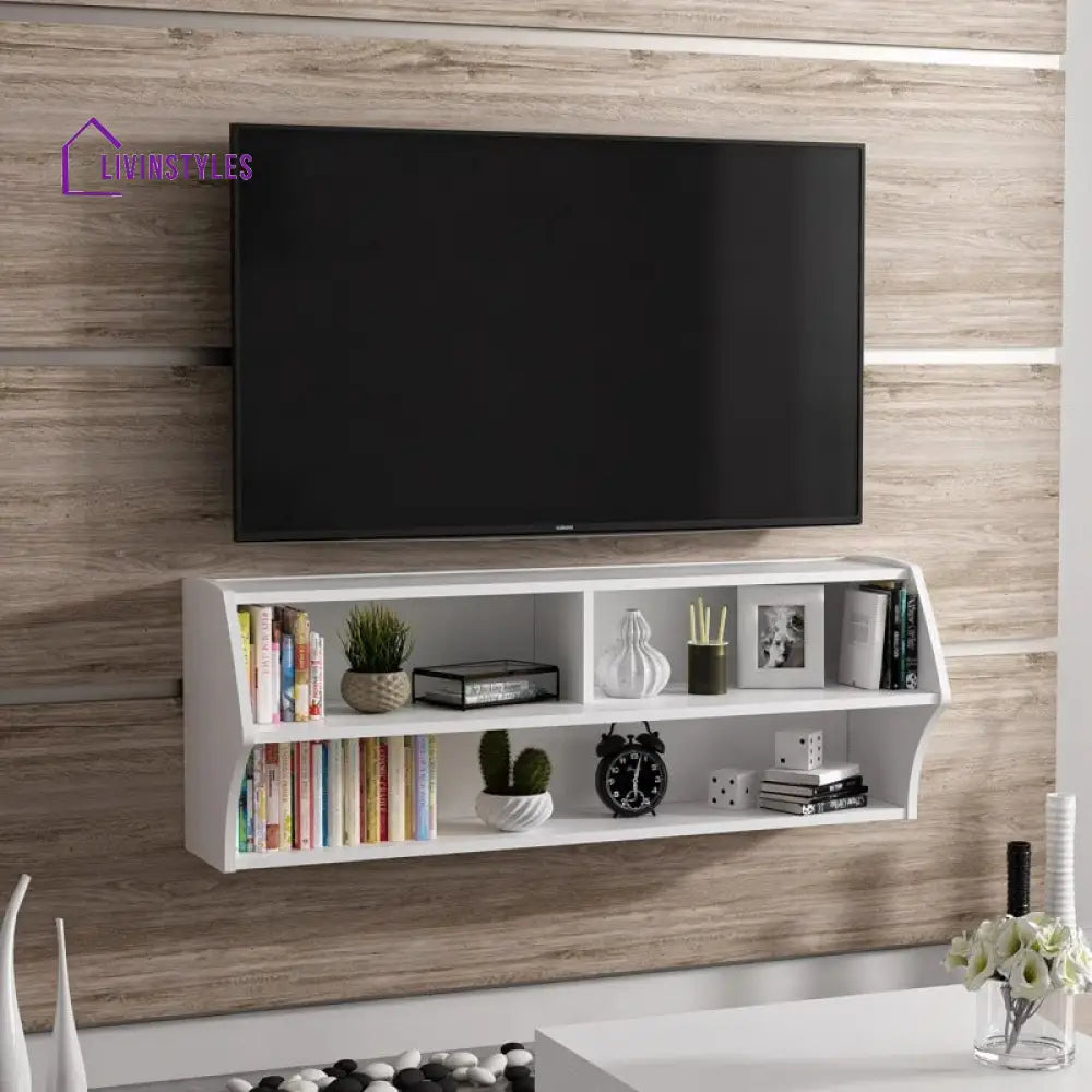 Zinnia Wall Mounted White Finish Tv Unit Stand for Living Room