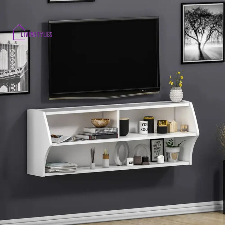 Zinnia Wall Mounted White Finish Tv Unit Stand for Living Room