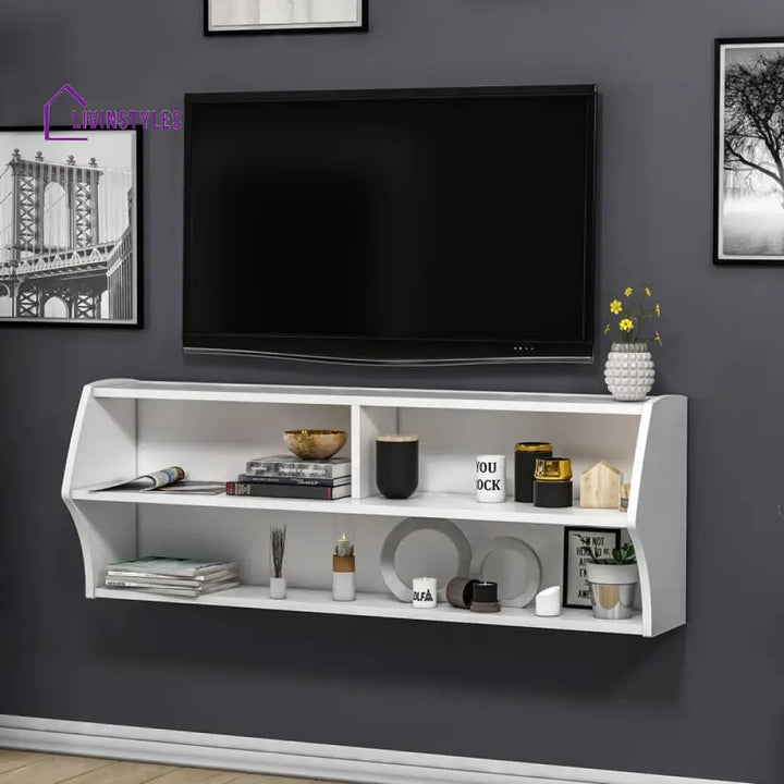 Zinnia Wall Mounted White Finish Tv Unit Stand for Living Room