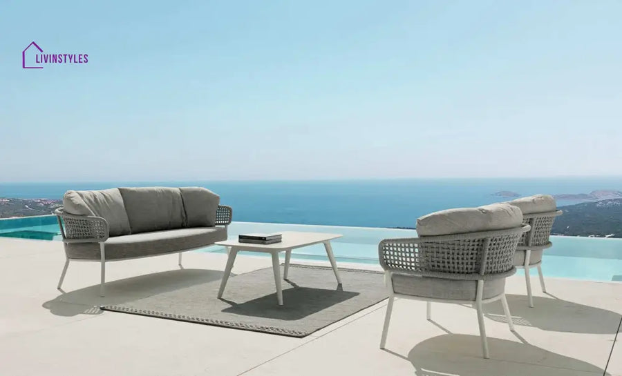 Zion Outdoor Sofa Set 3 Seater 2 Single seater and 1 Center Table Set (Grey) Braided & Rope - Sofa Sets