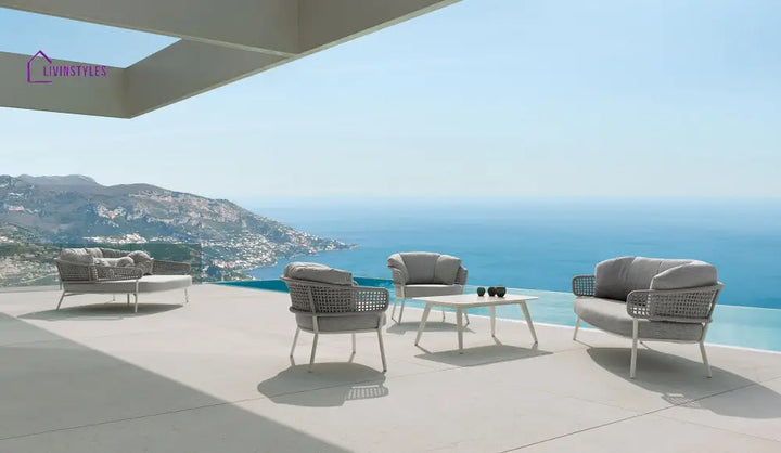 Zion Outdoor Sofa Set 3 Seater 2 Single seater and 1 Center Table Set (Grey) Braided & Rope - Sofa Sets