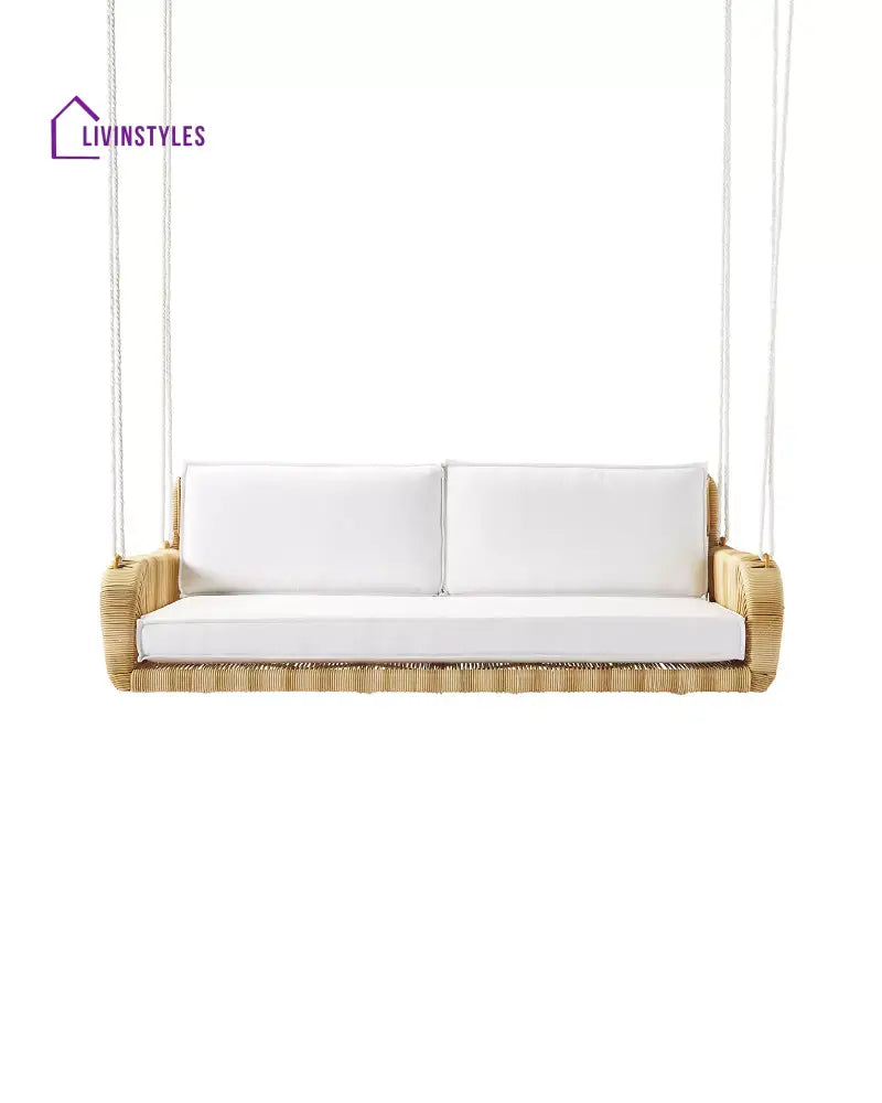 Zita Double Seater Hanging Swing Without Stand For Balcony Garden Swing (Honey) - Honey + White - Swings