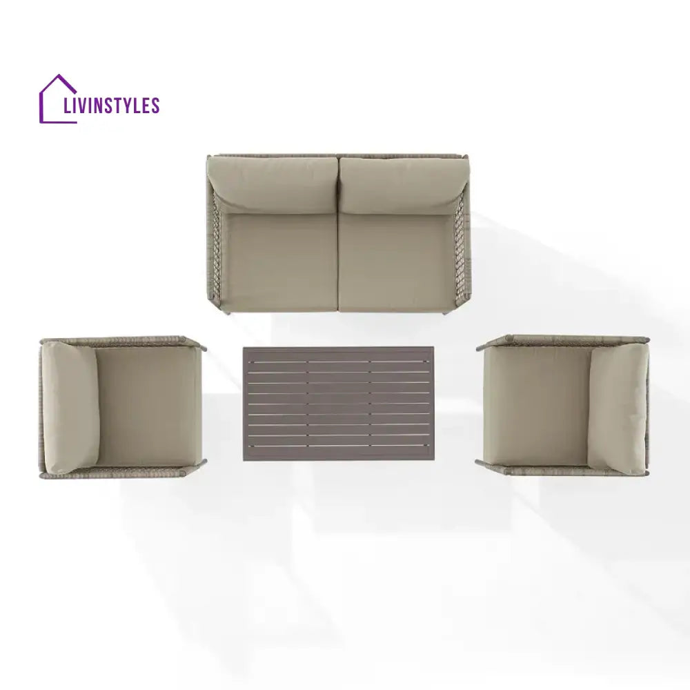 Zita Outdoor Sofa Set 2 Seater 2 Single seater and 1 Center Table (Light Brown) Braided & Rope - Sofa Sets