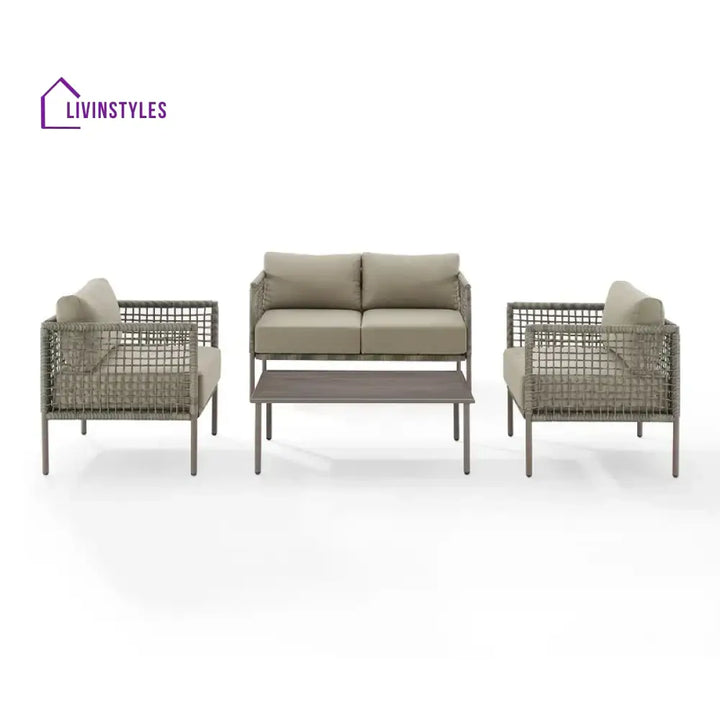 Zita Outdoor Sofa Set 2 Seater 2 Single seater and 1 Center Table (Light Brown) Braided & Rope - Sofa Sets