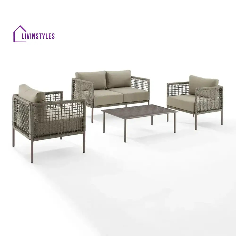 Zita Outdoor Sofa Set 2 Seater 2 Single seater and 1 Center Table (Light Brown) Braided & Rope - Sofa Sets