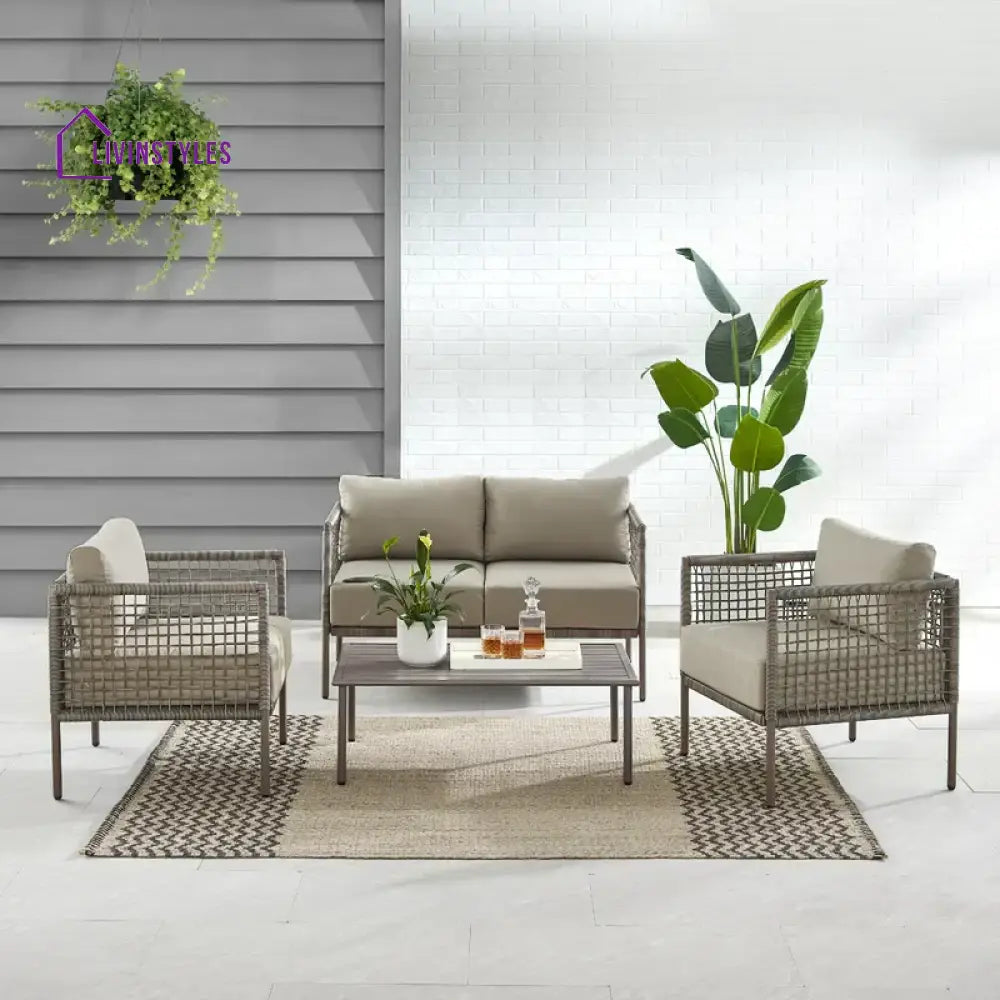 Zita Outdoor Sofa Set 2 Seater 2 Single seater and 1 Center Table (Light Brown) Braided & Rope - Sofa Sets