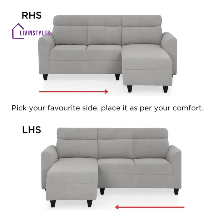 Zivo Plus Cloudy Gray Fabric 2 Seater Sofa with Lounger Sofa Cum Lounger