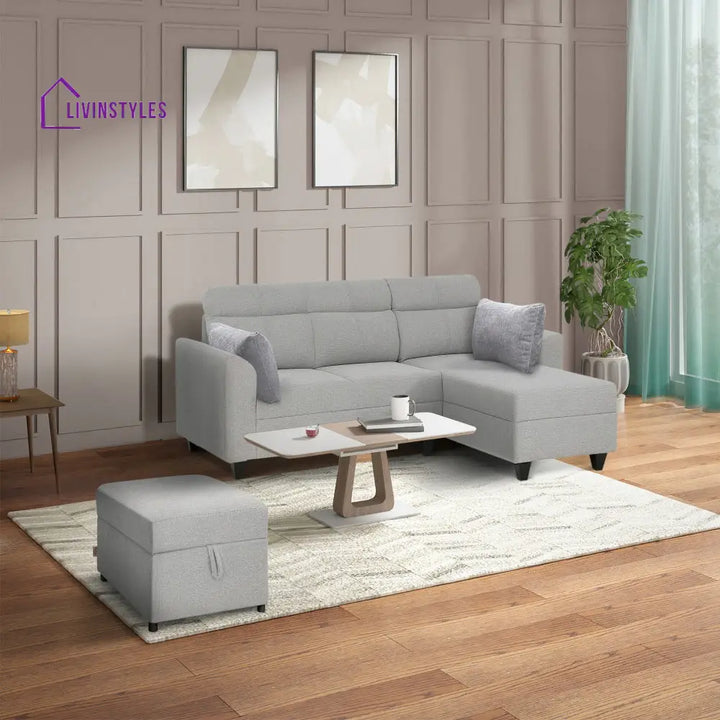 Zivo Plus Cloudy Gray Fabric 2 Seater Sofa with Lounger Sofa Cum Lounger