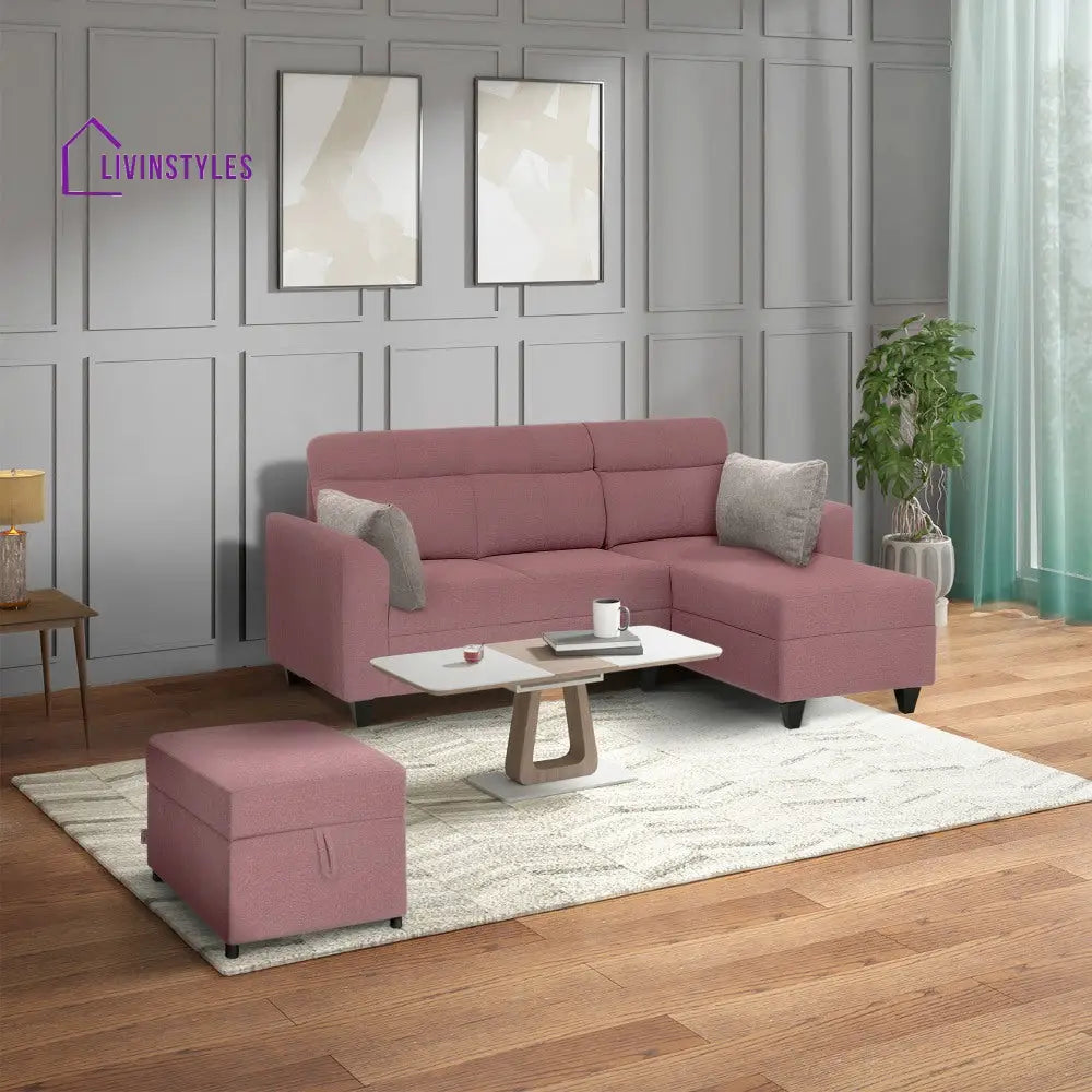 Zivo Plus Dusky Pink Fabric 2 Seater Sofa with Lounger Sofa Cum Lounger