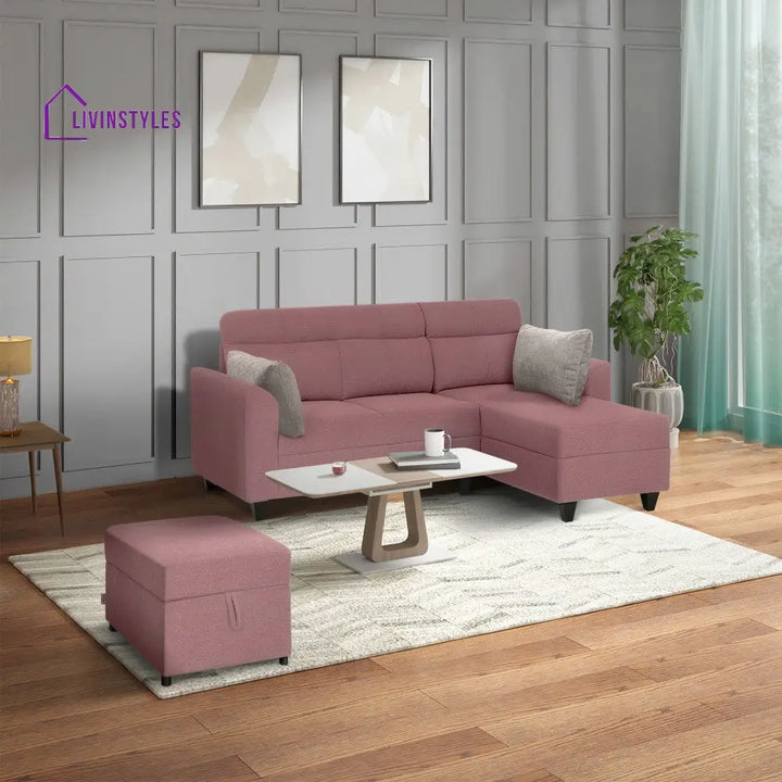 Zivo Plus Dusky Pink Fabric 2 Seater Sofa with Lounger Sofa Cum Lounger