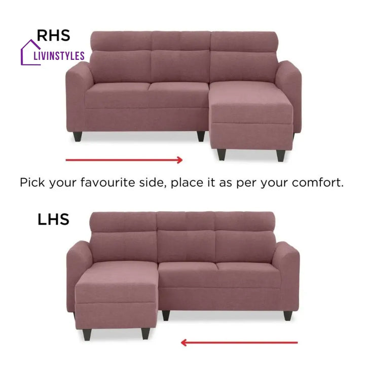 Zivo Plus Dusky Pink Fabric 2 Seater Sofa with Lounger Sofa Cum Lounger
