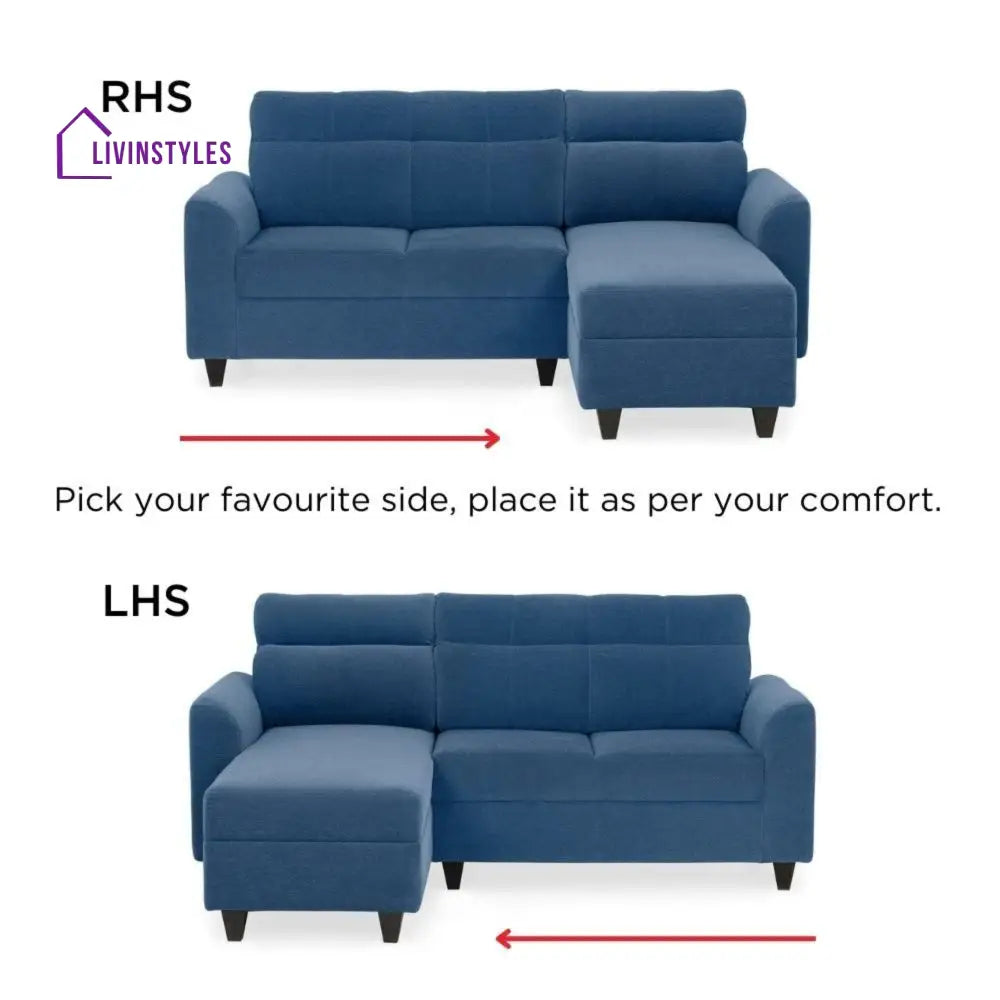Zivo Plus Twilight Blue Fabric 2 Seater Sofa with Lounger Sofa Cum Lounger