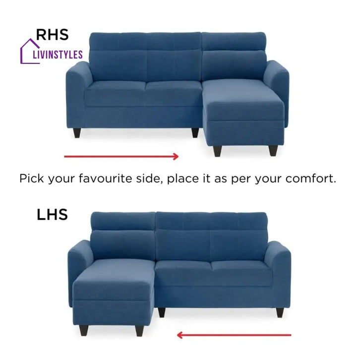 Zivo Plus Twilight Blue Fabric 2 Seater Sofa with Lounger Sofa Cum Lounger