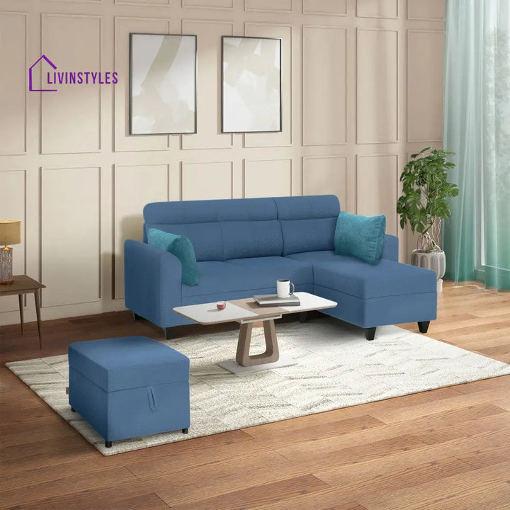 Zivo Plus Twilight Blue Fabric 2 Seater Sofa with Lounger Sofa Cum Lounger