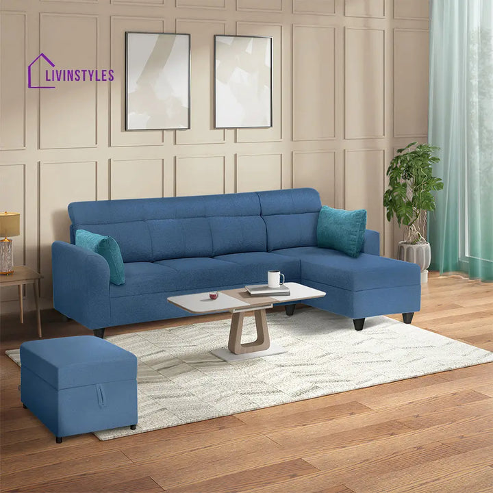 Zivo Plus Twilight Blue Fabric Sofa Set 3 Seater Sofa with Lounger Sofa Cum Lounger
