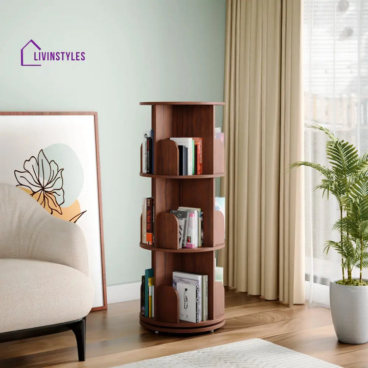 Zlata 360° Rotating Bookshelf - Teak Brown 360 Rotating Bookshelf