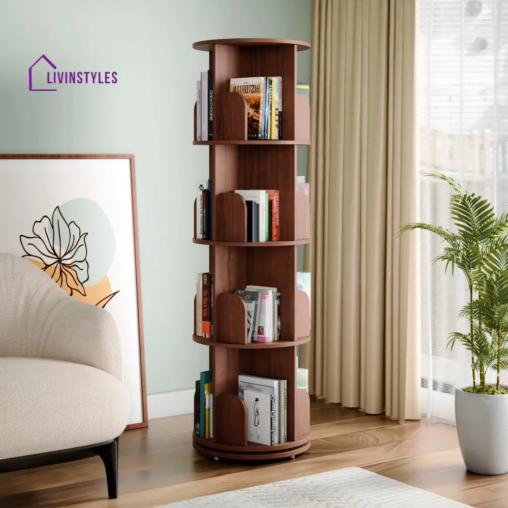 Zlata 360° Rotating Bookshelf - Teak Brown 360 Rotating Bookshelf