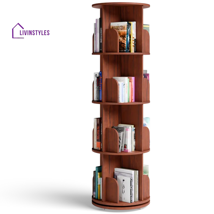 Zlata 360° Rotating Bookshelf - Teak Brown 360 Rotating Bookshelf