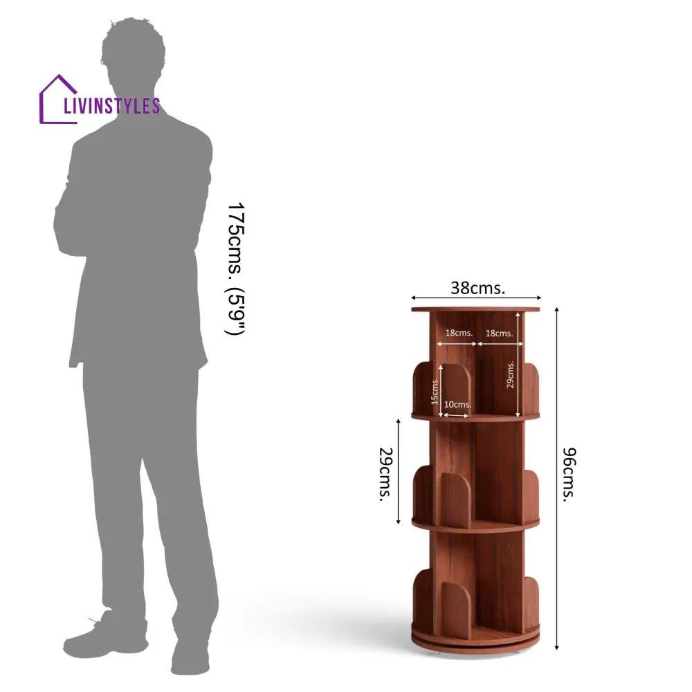 Zlata 360° Rotating Bookshelf - Teak Brown 360 Rotating Bookshelf