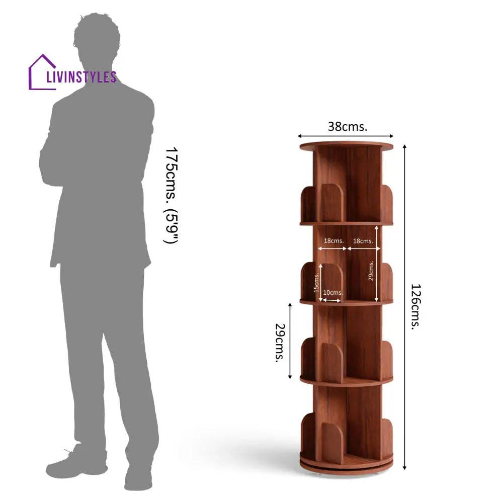 Zlata 360° Rotating Bookshelf - Teak Brown 360 Rotating Bookshelf