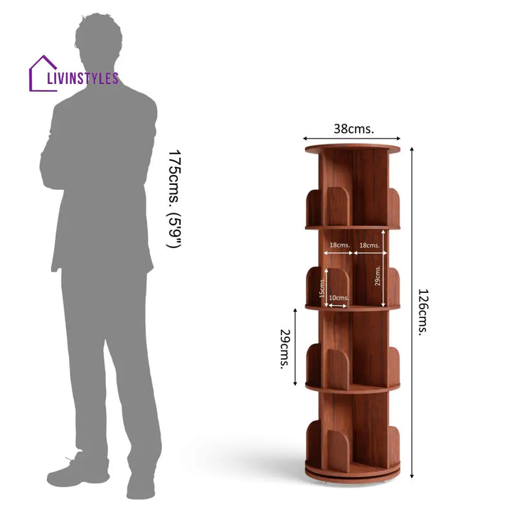 Zlata 360° Rotating Bookshelf - Teak Brown 360 Rotating Bookshelf
