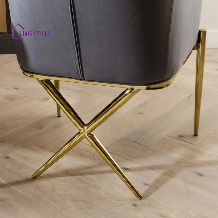 Zlata Gold Pedestal Glass Table & Grey Velvet Chairs - 6 Seater Dining Set Dining Room / Dining Sets