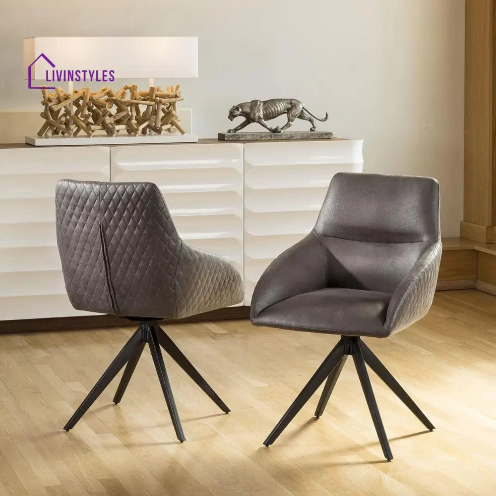 Zlata Small Luxury 4 Seater Dining Set - Grey Ceramic Marble Table - Brown Swivel Chairs Dining Room / Dining Sets