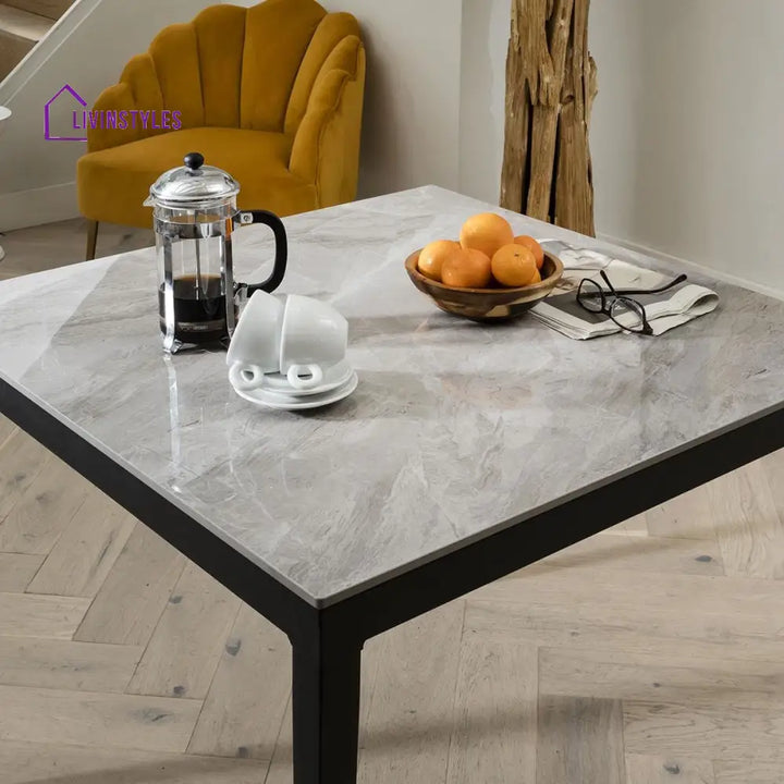 Zlata Small Luxury 4 Seater Dining Set - Grey Ceramic Marble Table - Brown Swivel Chairs Dining Room / Dining Sets