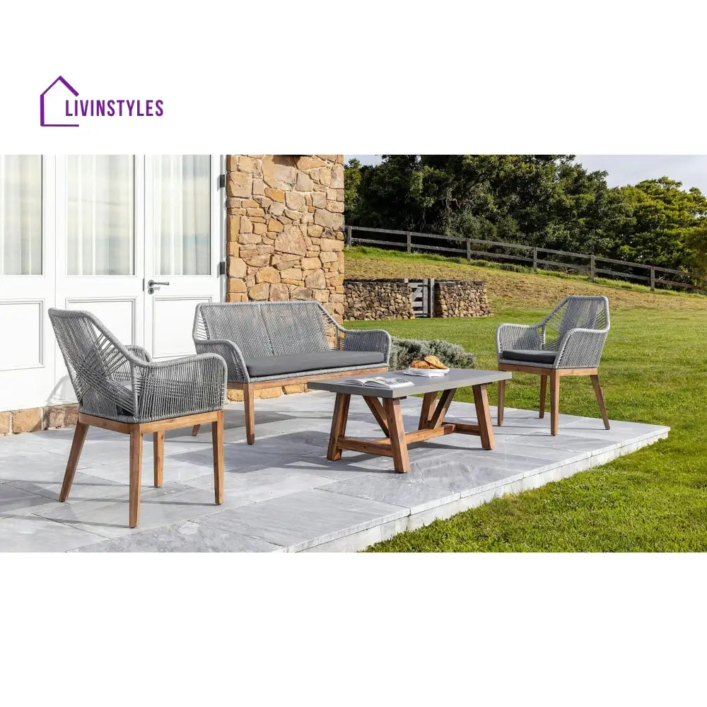 Zoa Outdoor Garden Balcony Sofa Set 2 Seater 2 Single Seater 1 Center Table Set (Grey) Braided and Rope - Sofa Sets