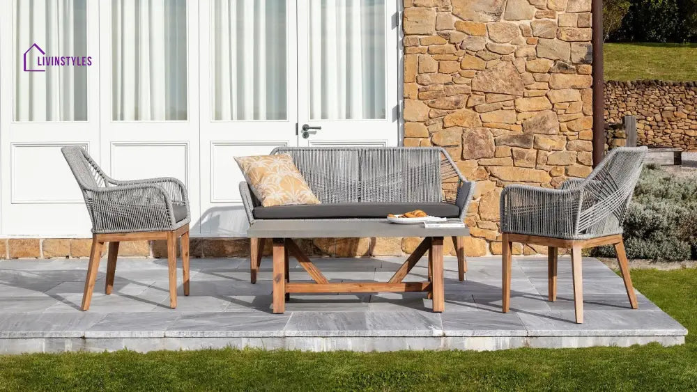 Zoa Outdoor Garden Balcony Sofa Set 2 Seater 2 Single Seater 1 Center Table Set (Grey) Braided and Rope - Sofa Sets