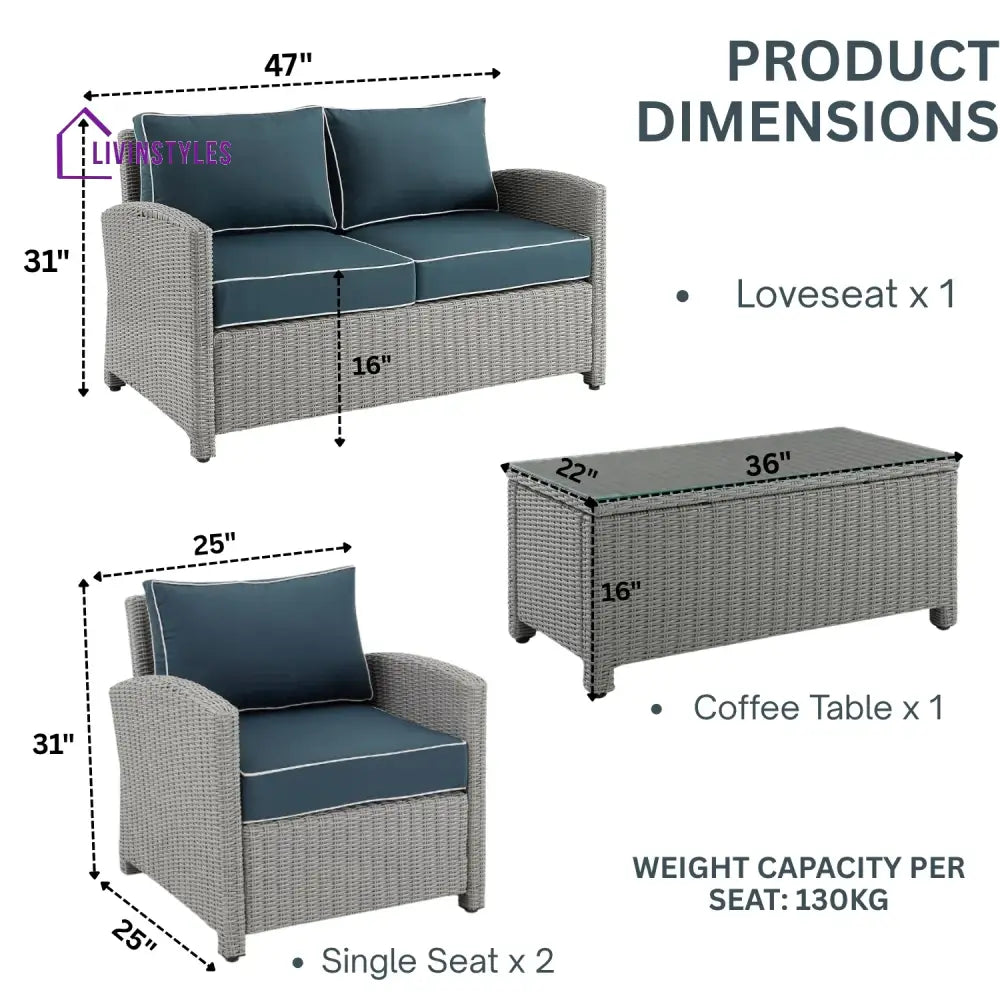 Zoe 4 Pieces Patio Furniture Set Outdoor Sectional Sofa - Sofa Set