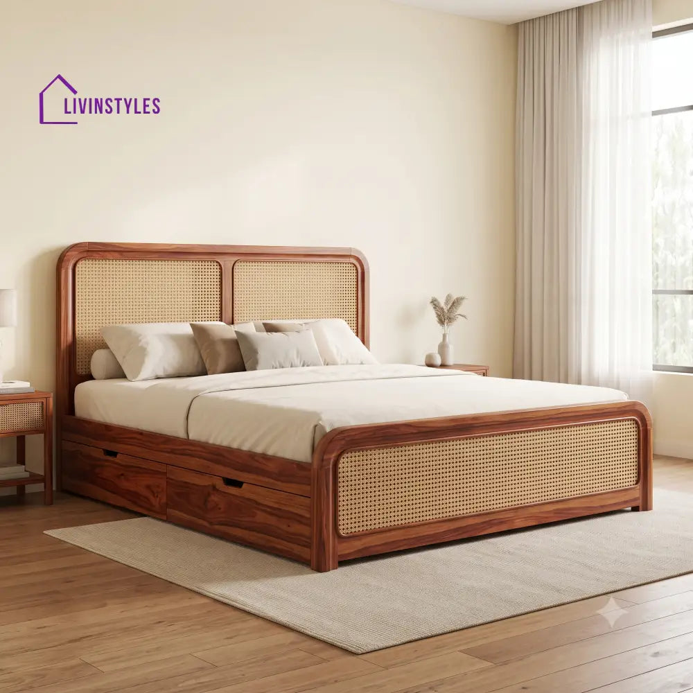 Zoe Premium Wooden Bed with Drawer Storage | King Size Bed & Queen Size Bed Online