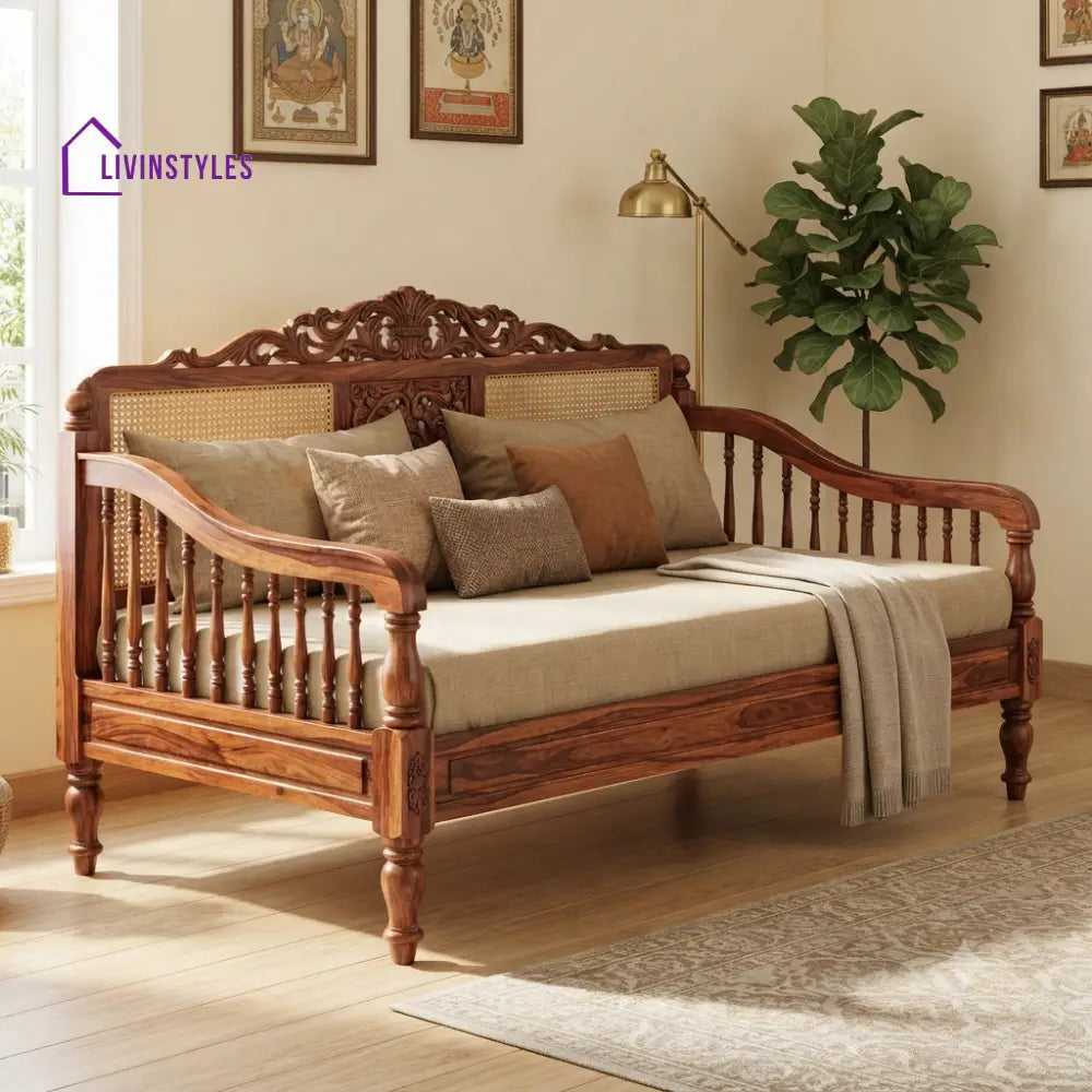Zoé Wooden Divan Bed for Living Room | Solid Sheesham Wood