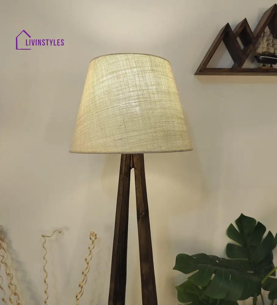 Zoe Wooden Floor Lamp With Brown Base And Jute Fabric Lampshade Lamps