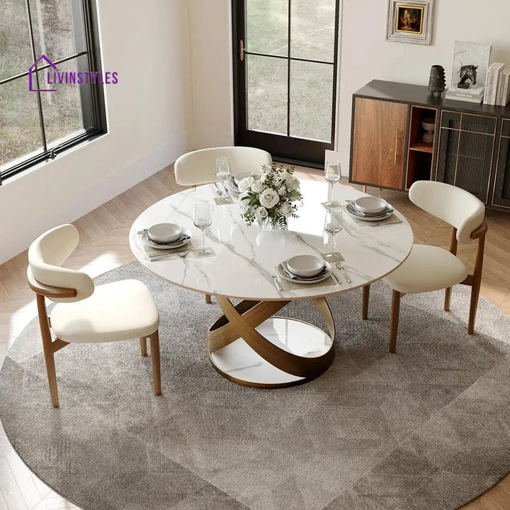 Zoey Stainless Steel Dining Table Set with Marble Top | 4 Seater Dining Table Set