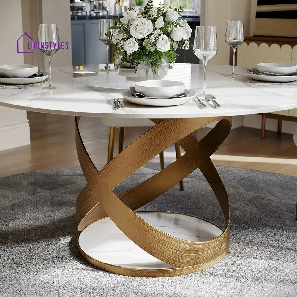 Zoey Stainless Steel Dining Table Set with Marble Top | 4 Seater Dining Table Set