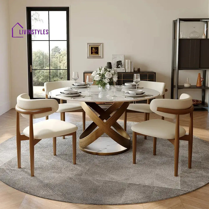 Zoey Stainless Steel Dining Table Set with Marble Top | 4 Seater Dining Table Set