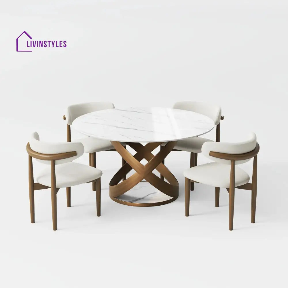 Zoey Stainless Steel Dining Table Set with Marble Top | 4 Seater Dining Table Set