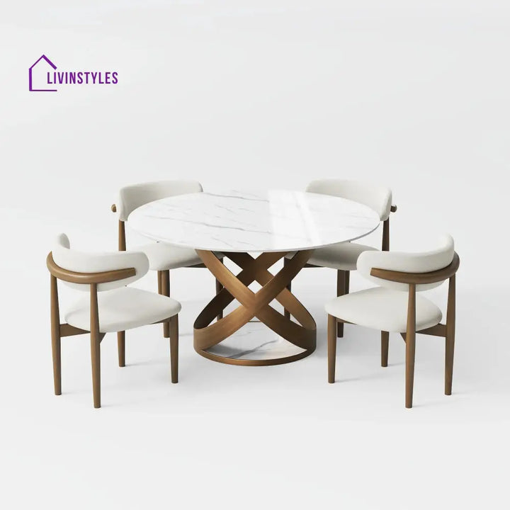Zoey Stainless Steel Dining Table Set with Marble Top | 4 Seater Dining Table Set