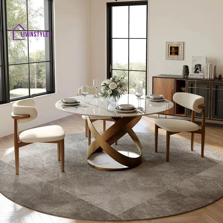 Zoey Stainless Steel Dining Table Set with Marble Top | 4 Seater Dining Table Set