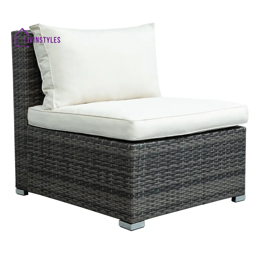 Zoi Outdoor Garden Balcony Sofa Set 6 Seater Single seater With 1 Ottoman and 1 Center Table Set (Brown + White) - Sofa