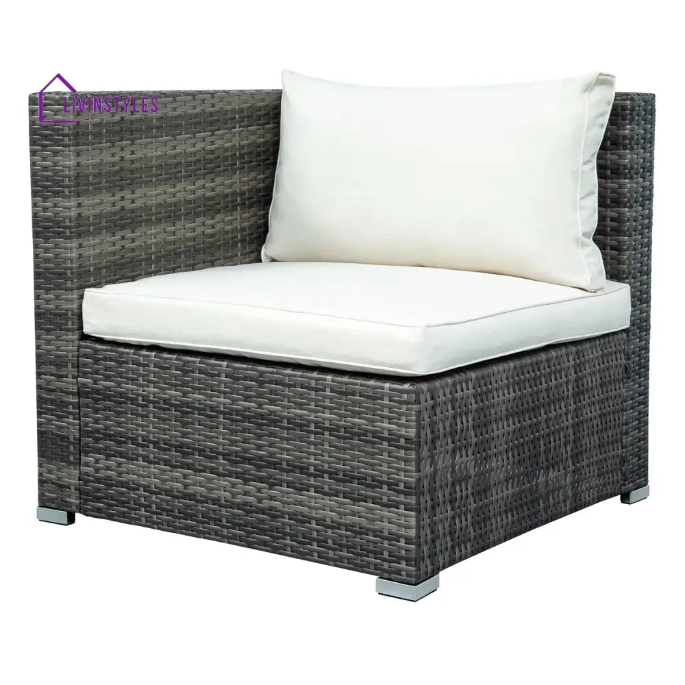 Zoi Outdoor Garden Balcony Sofa Set 6 Seater Single seater With 1 Ottoman and 1 Center Table Set (Brown + White) - Sofa