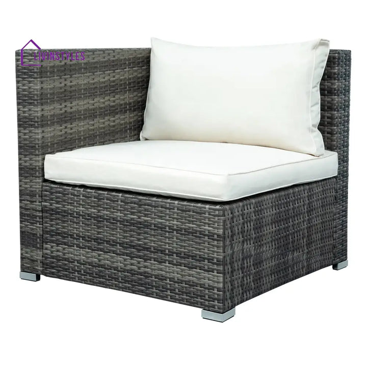 Zoi Outdoor Garden Balcony Sofa Set 6 Seater Single seater With 1 Ottoman and 1 Center Table Set (Brown + White) - Sofa