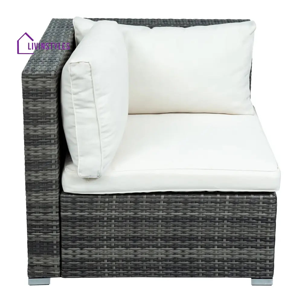Zoi Outdoor Garden Balcony Sofa Set 6 Seater Single seater With 1 Ottoman and 1 Center Table Set (Brown + White) - Sofa