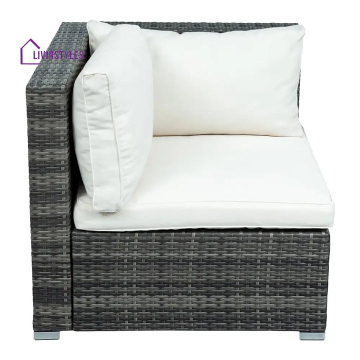 Zoi Outdoor Garden Balcony Sofa Set 6 Seater Single seater With 1 Ottoman and 1 Center Table Set (Brown + White) - Sofa