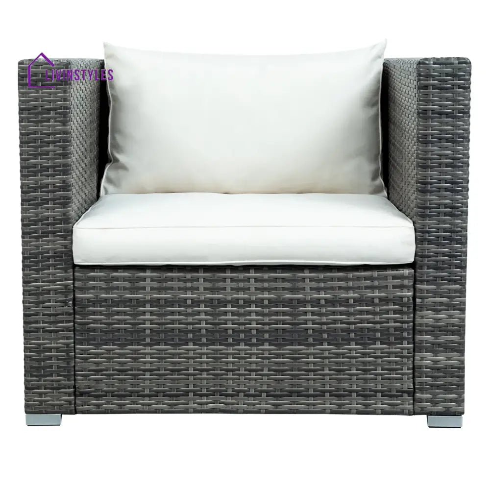 Zoi Outdoor Garden Balcony Sofa Set 6 Seater Single seater With 1 Ottoman and 1 Center Table Set (Brown + White) - Sofa