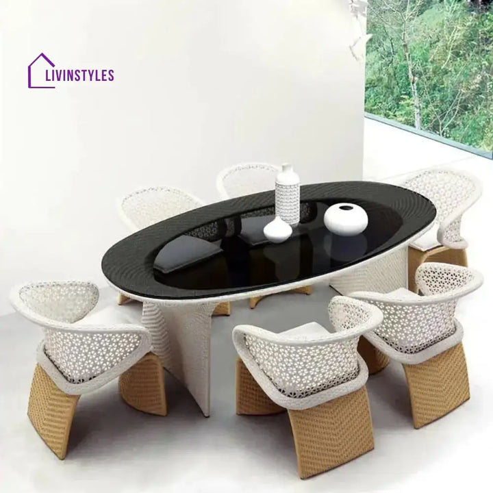 Zola 7 Pieces Outdoor Wicker Dining Set with Double Tone Armchairs - Dining Set
